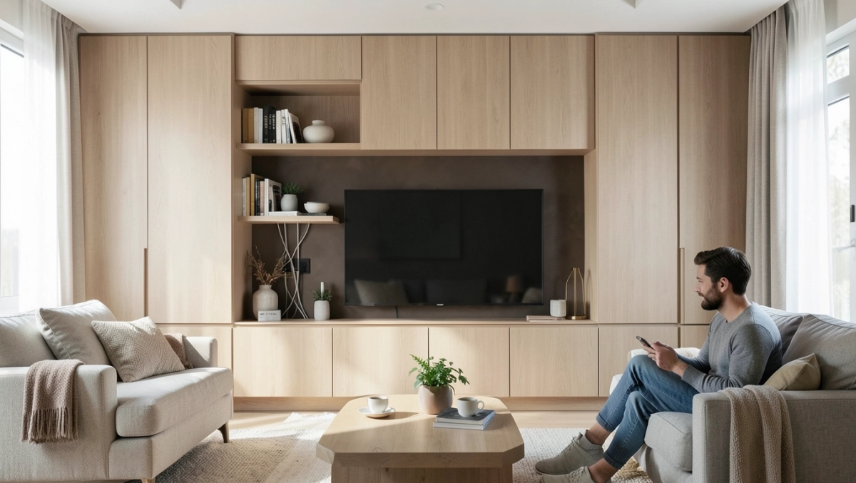 zabudowa ściany w salonie